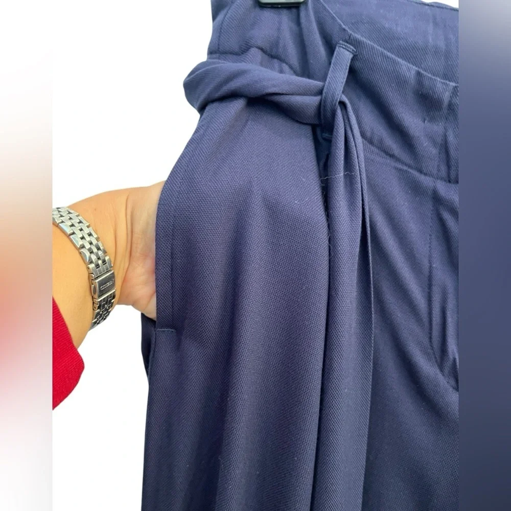 Joules Wide Leg Cropped Tie Belt Pants Navy Blue Size 8 Corpcore, Academia - Picture 4 of 10